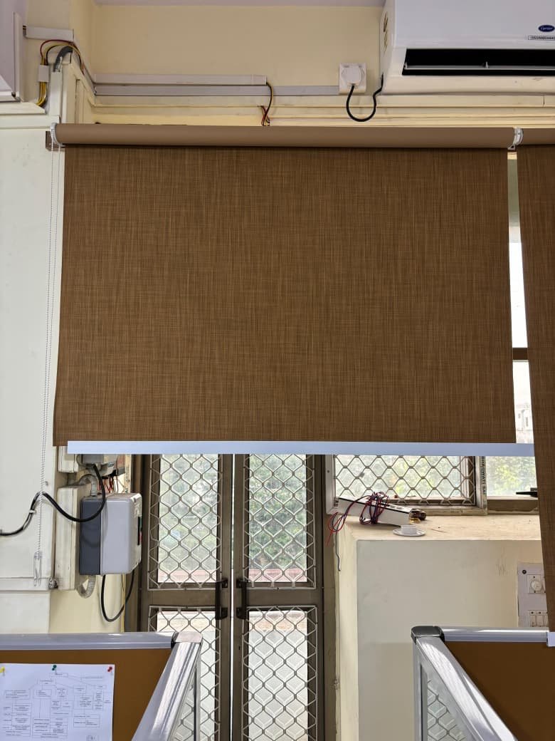 Custom roller blinds in an office